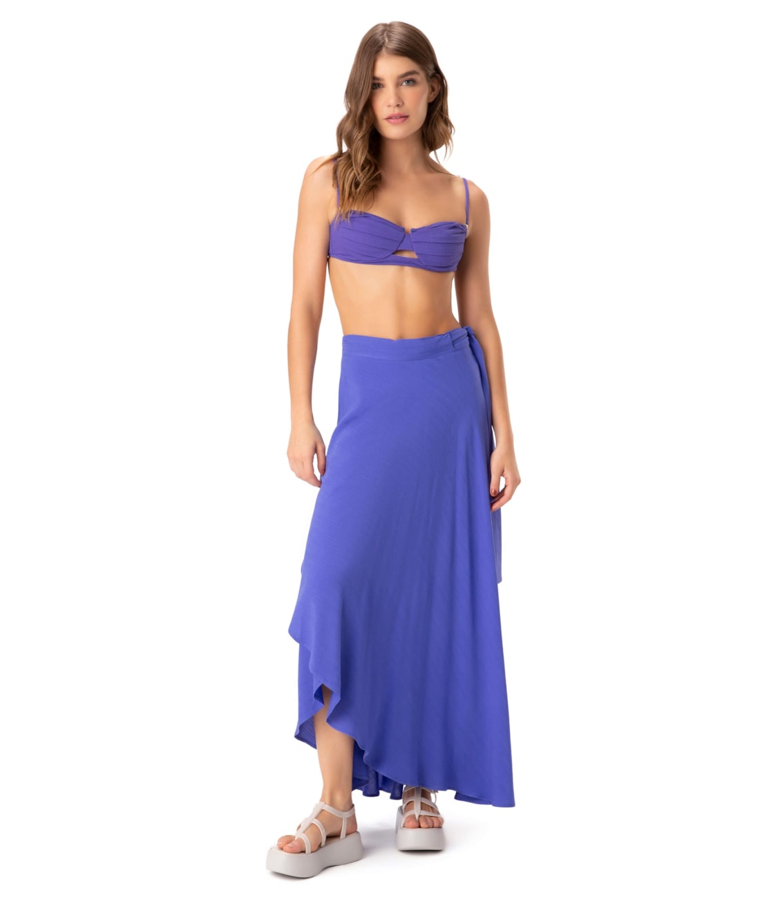 Saia Resort Transpassada Visco Texture Azul Bic