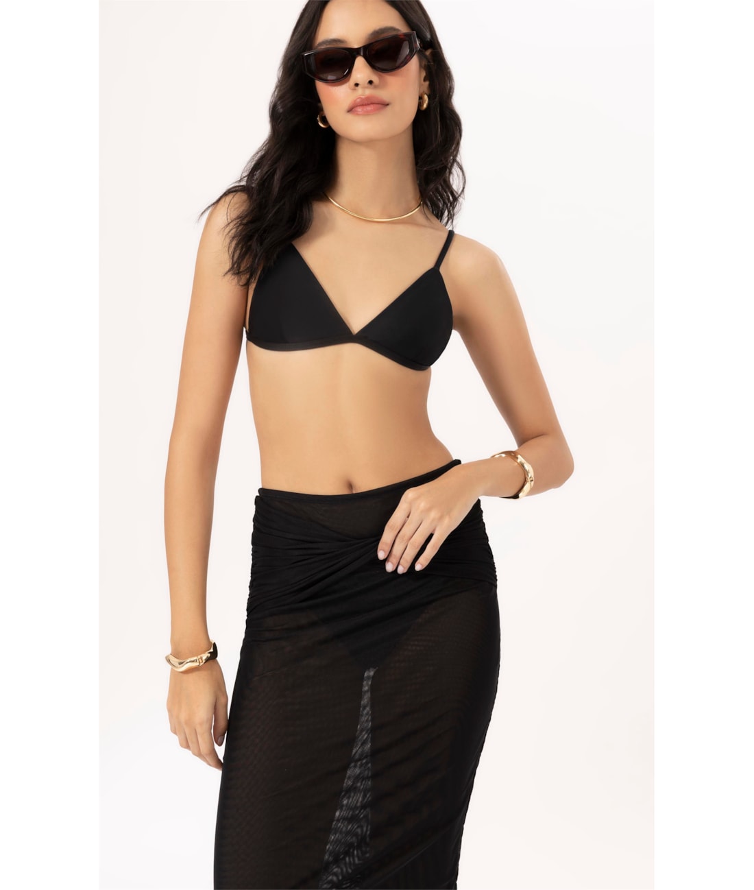 Saia Torção Tule Liso Preto