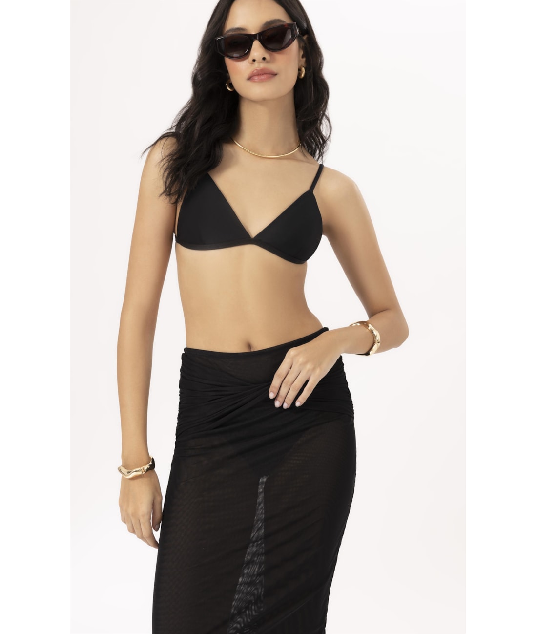 Saia Torção Tule Liso Preto