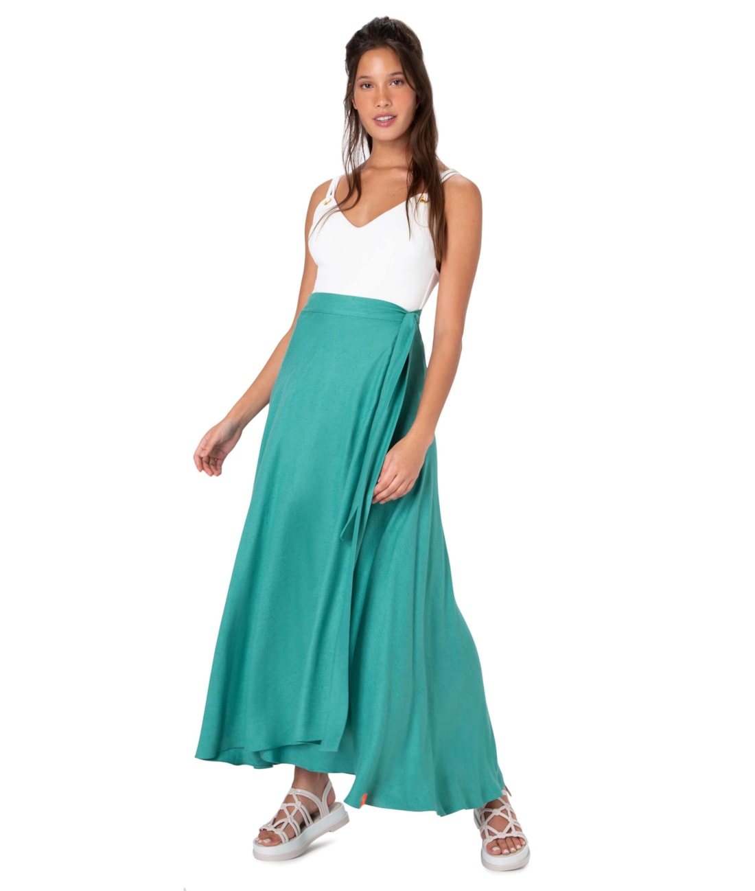 Saia Transpassada Modal Twill Verde Maçã