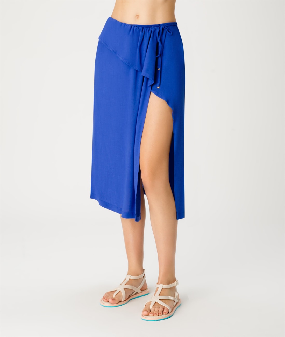 Saia Transpassada Visco Slub Azul Bic