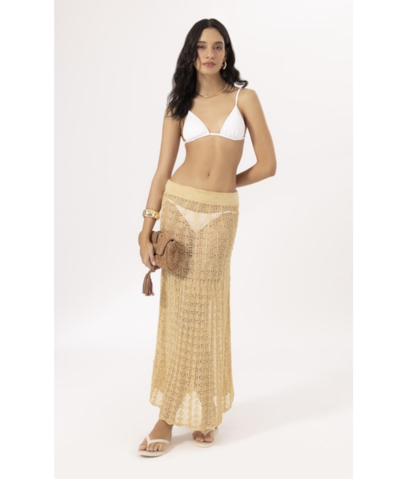 Saia Tricot Lace Amarelo Manteiga