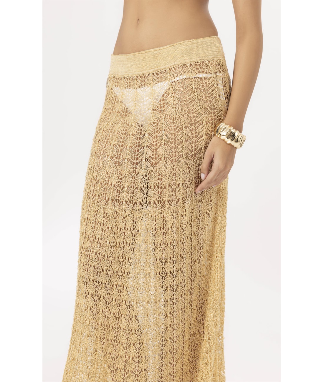 Saia Tricot Lace Amarelo Manteiga