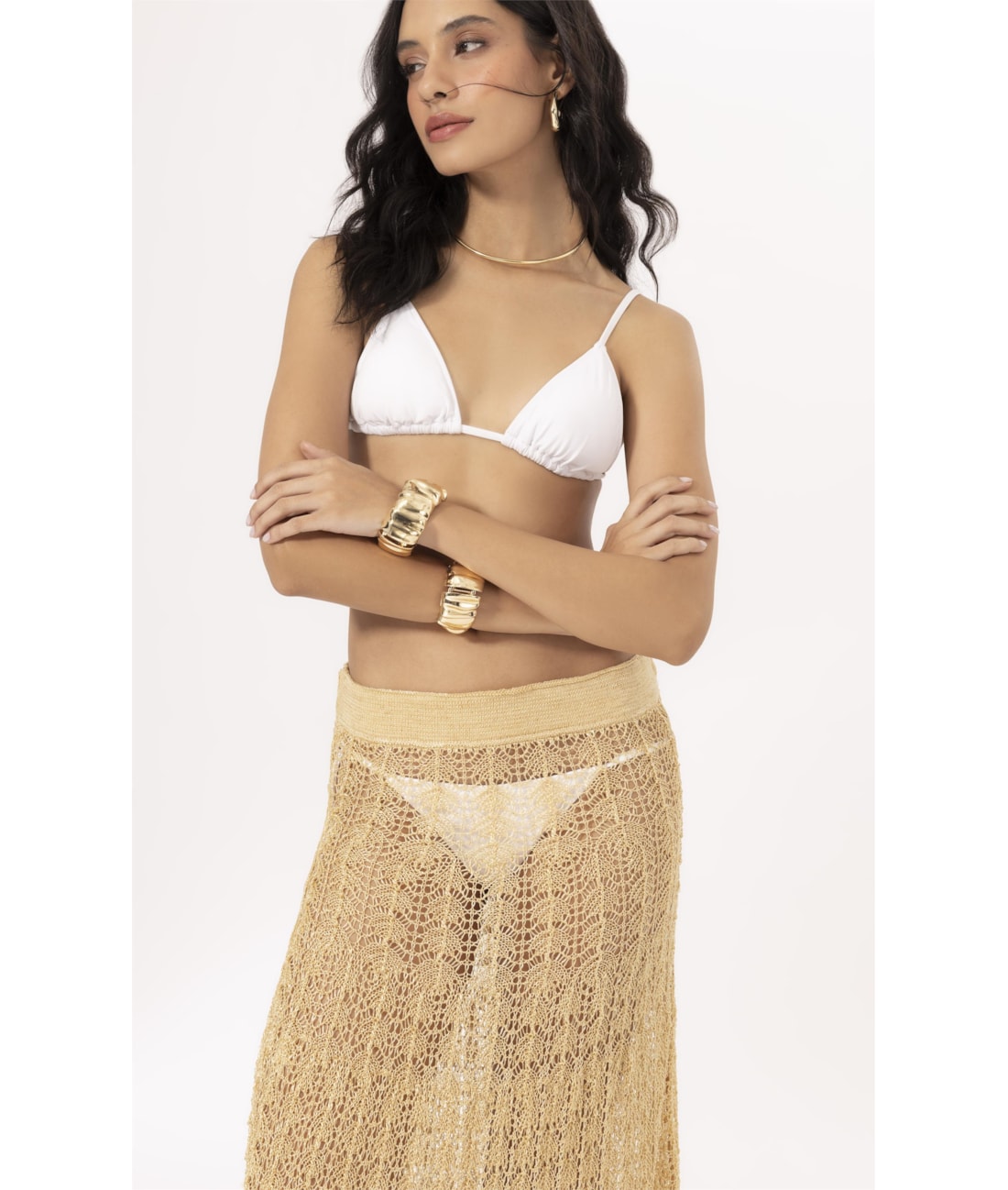 Saia Tricot Lace Amarelo Manteiga