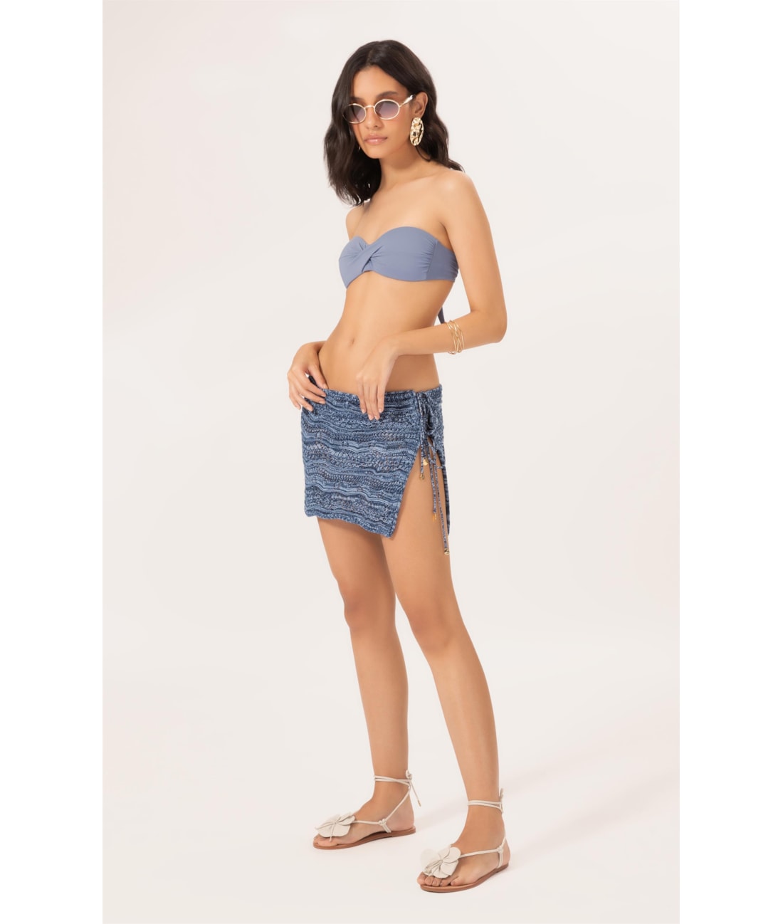 Saia Tricot Multi Color Azul Bic