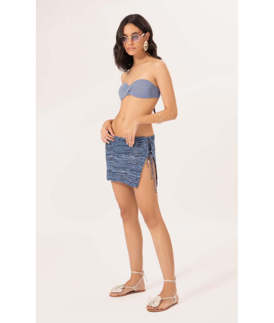 Saia Tricot Multi Color Azul Bic
