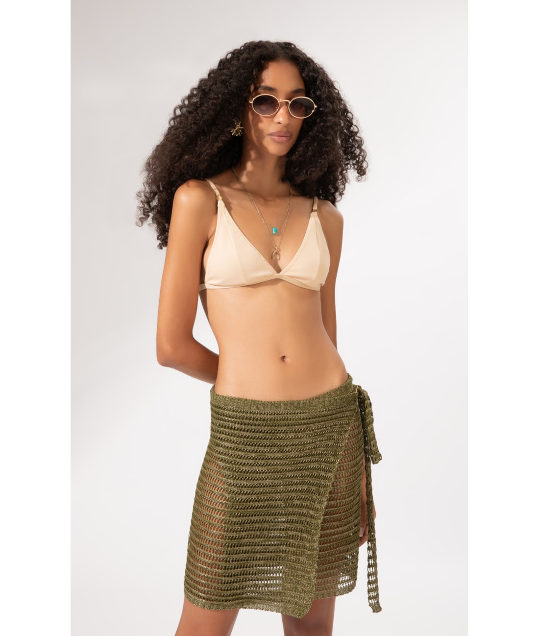 Saia Tricot Rendado Monaco Verde Oliva