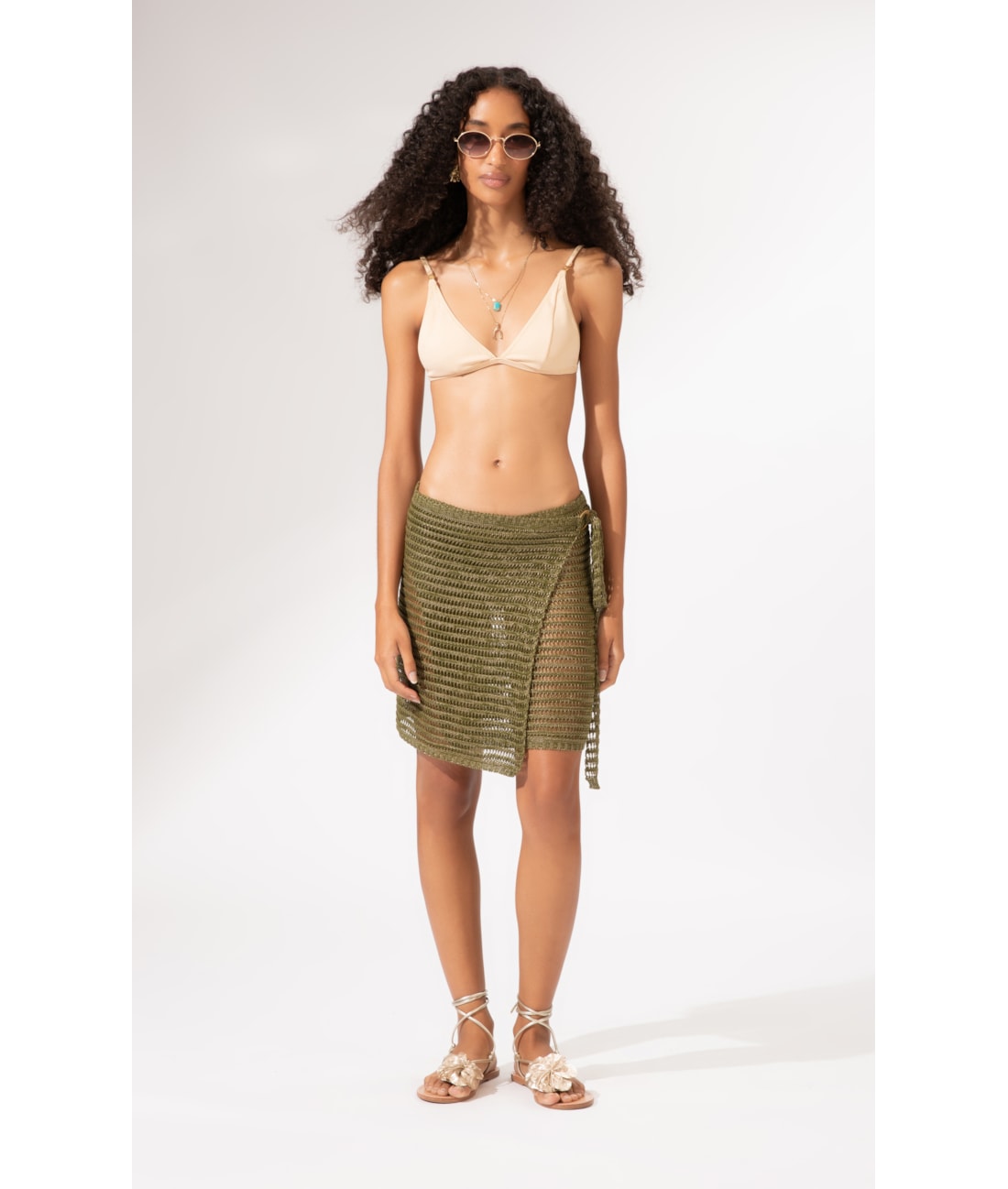 Saia Tricot Rendado Monaco Verde Oliva