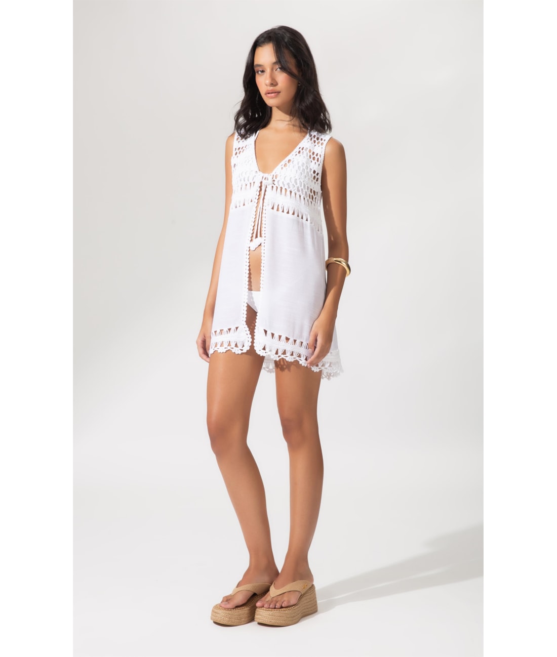 Saída Curta Crochet Mix Branco