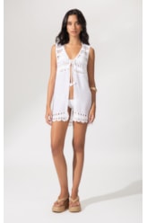 Saída Curta Crochet Mix Branco