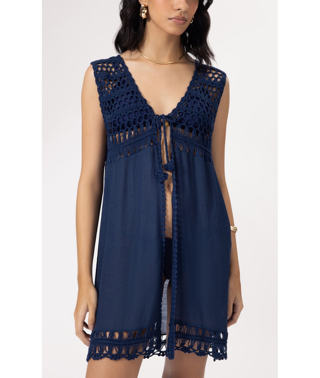 Saída Curta Crochet Mix Dark Navy