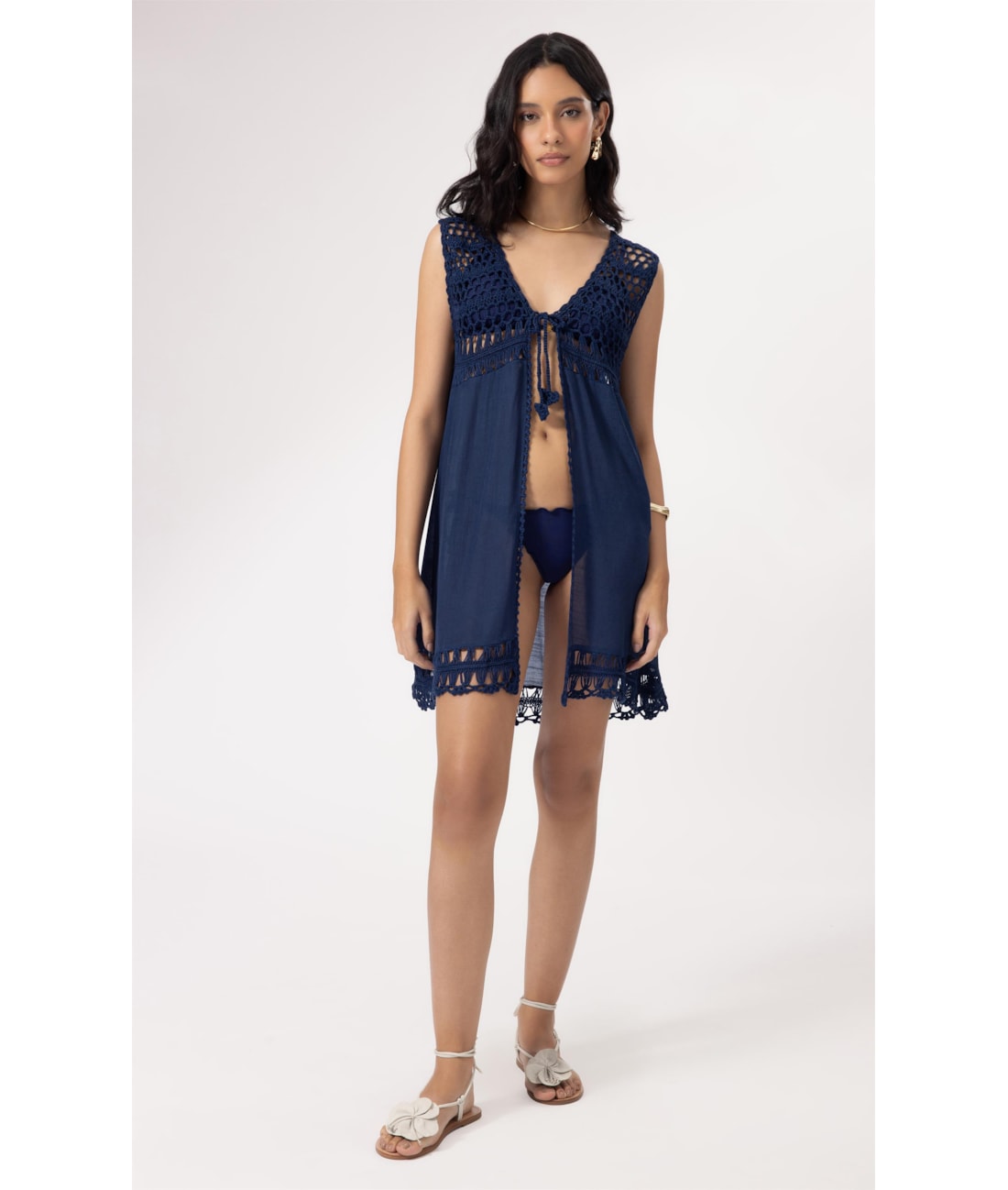 Saída Curta Crochet Mix Dark Navy