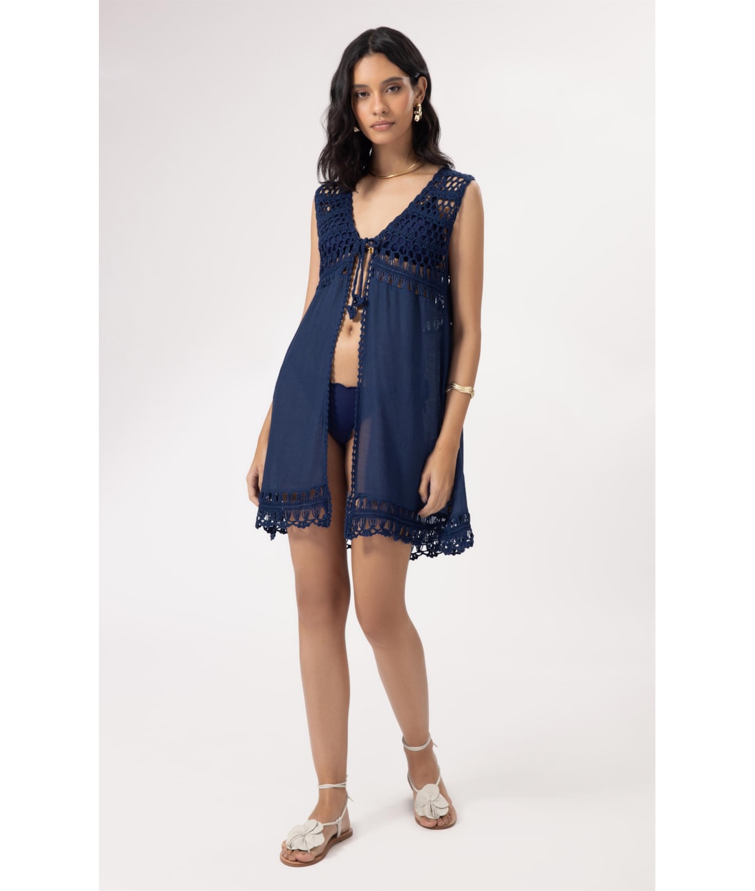 Saída Curta Crochet Mix Dark Navy