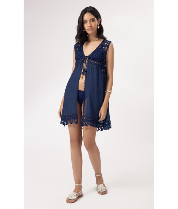 Saída Curta Crochet Mix Dark Navy