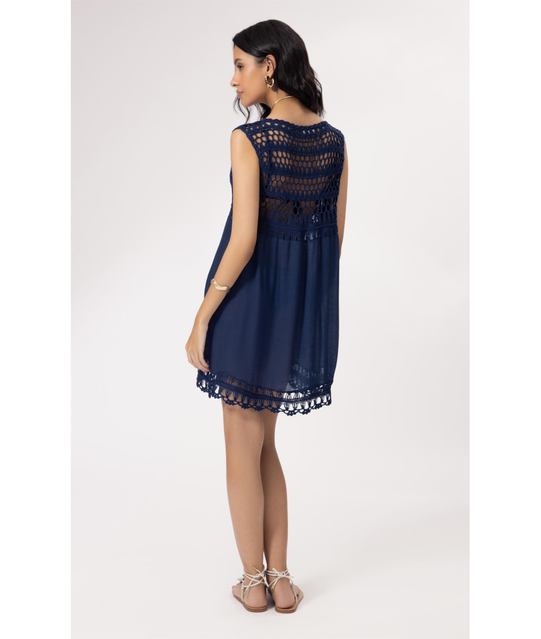Saída Curta Crochet Mix Dark Navy