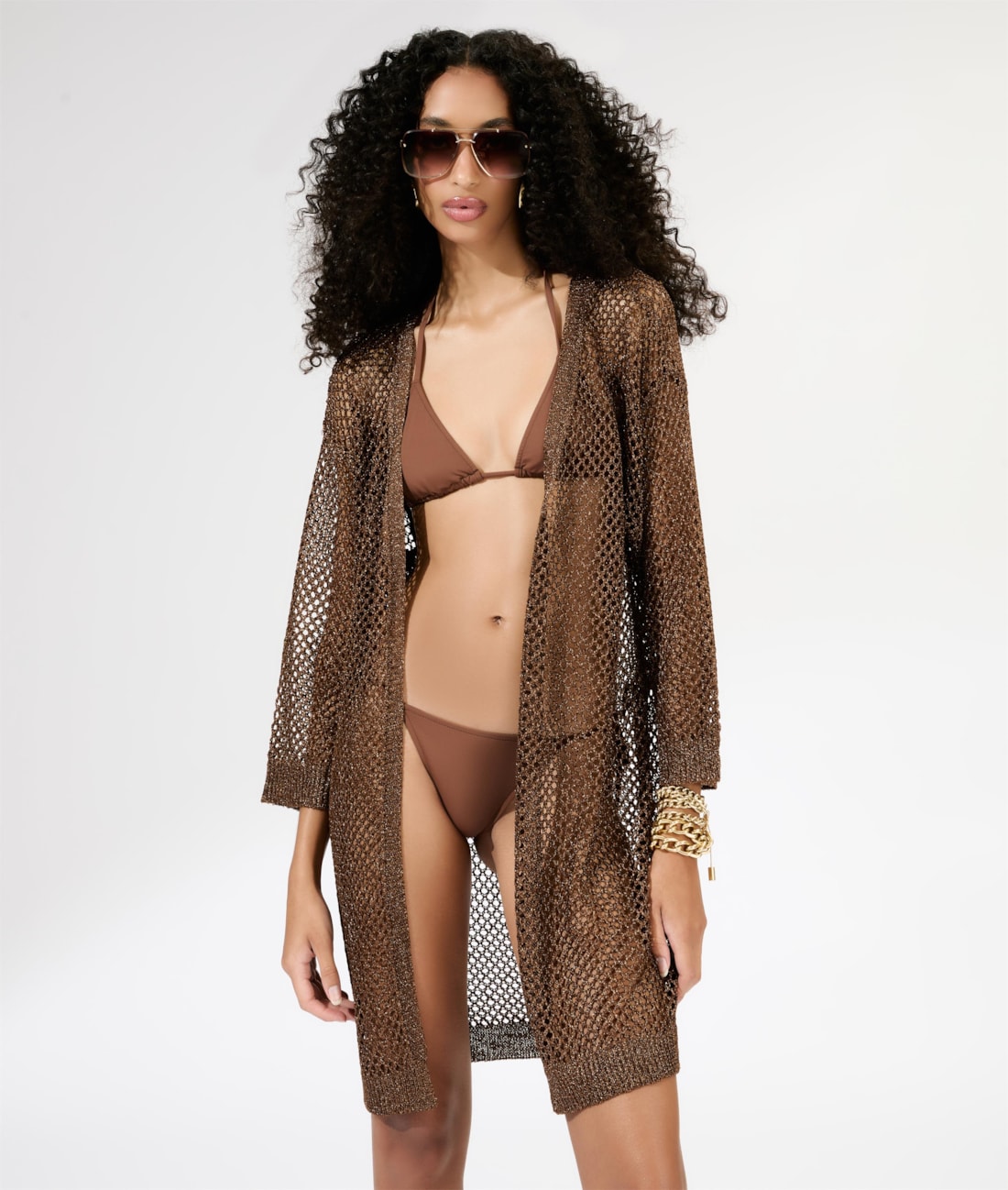 Saída Curta Tricot Lurex Caramelo