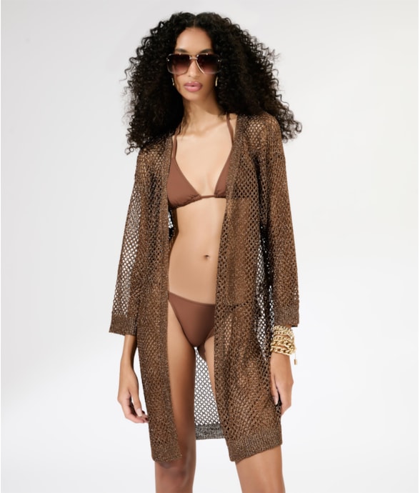 Saída Curta Tricot Lurex Caramelo