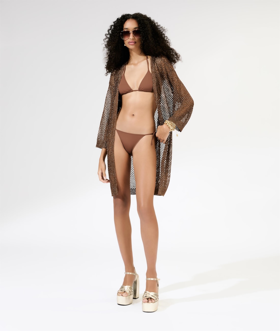 Saída Curta Tricot Lurex Caramelo