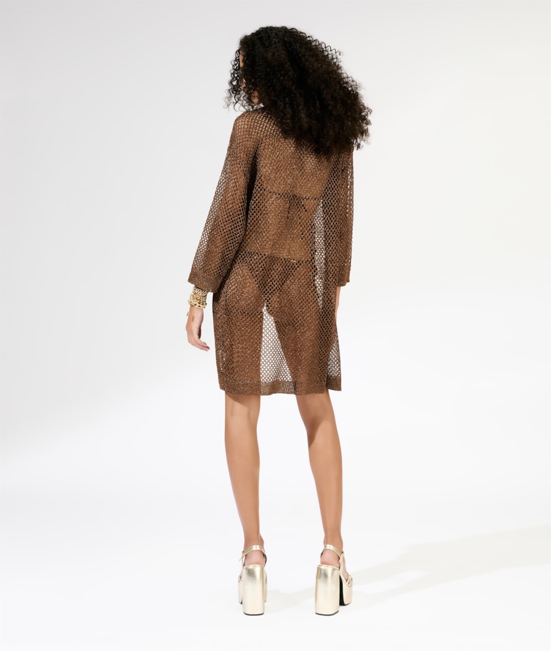 Saída Curta Tricot Lurex Caramelo