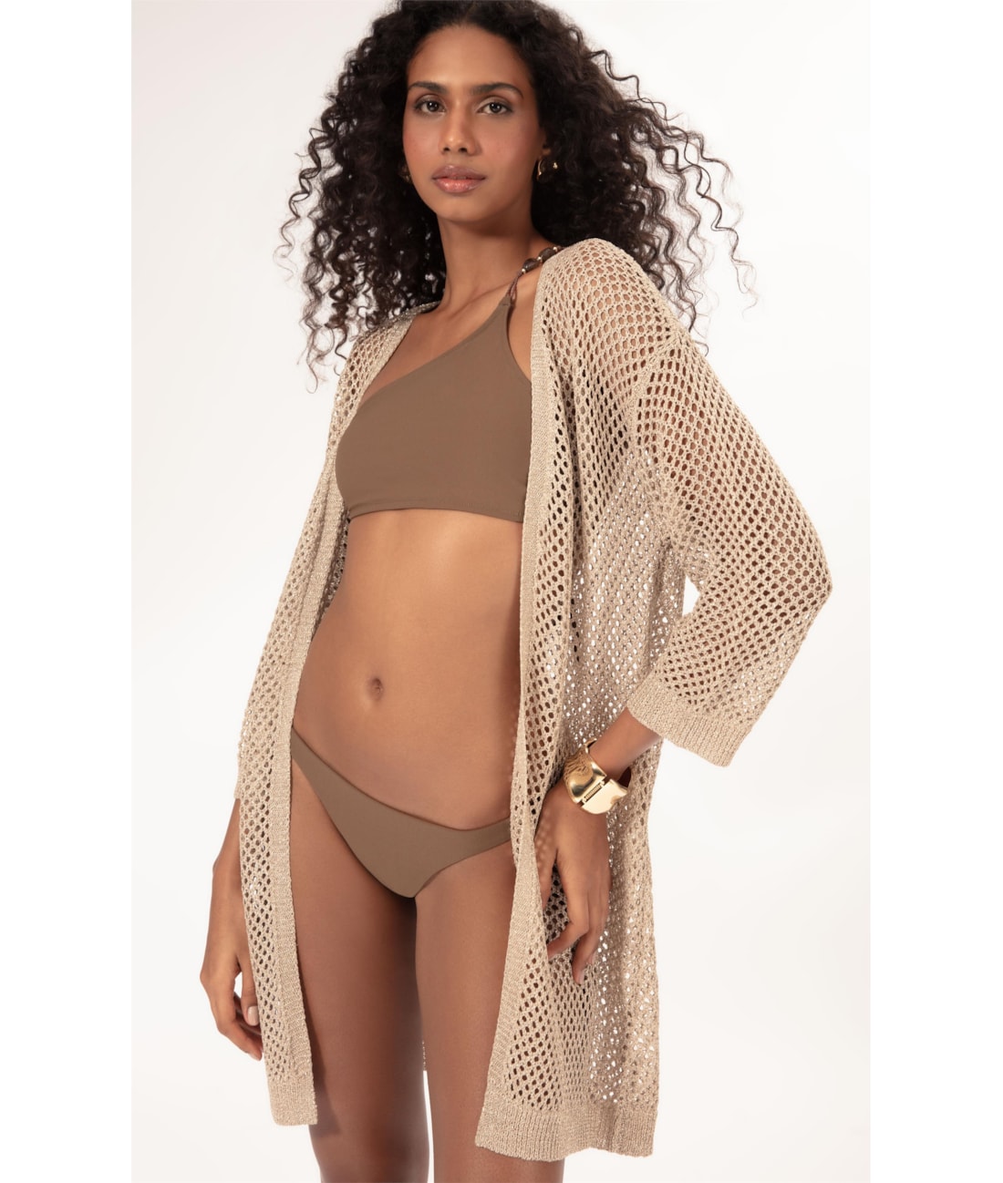 Saída Curta Tricot Lurex Dourado