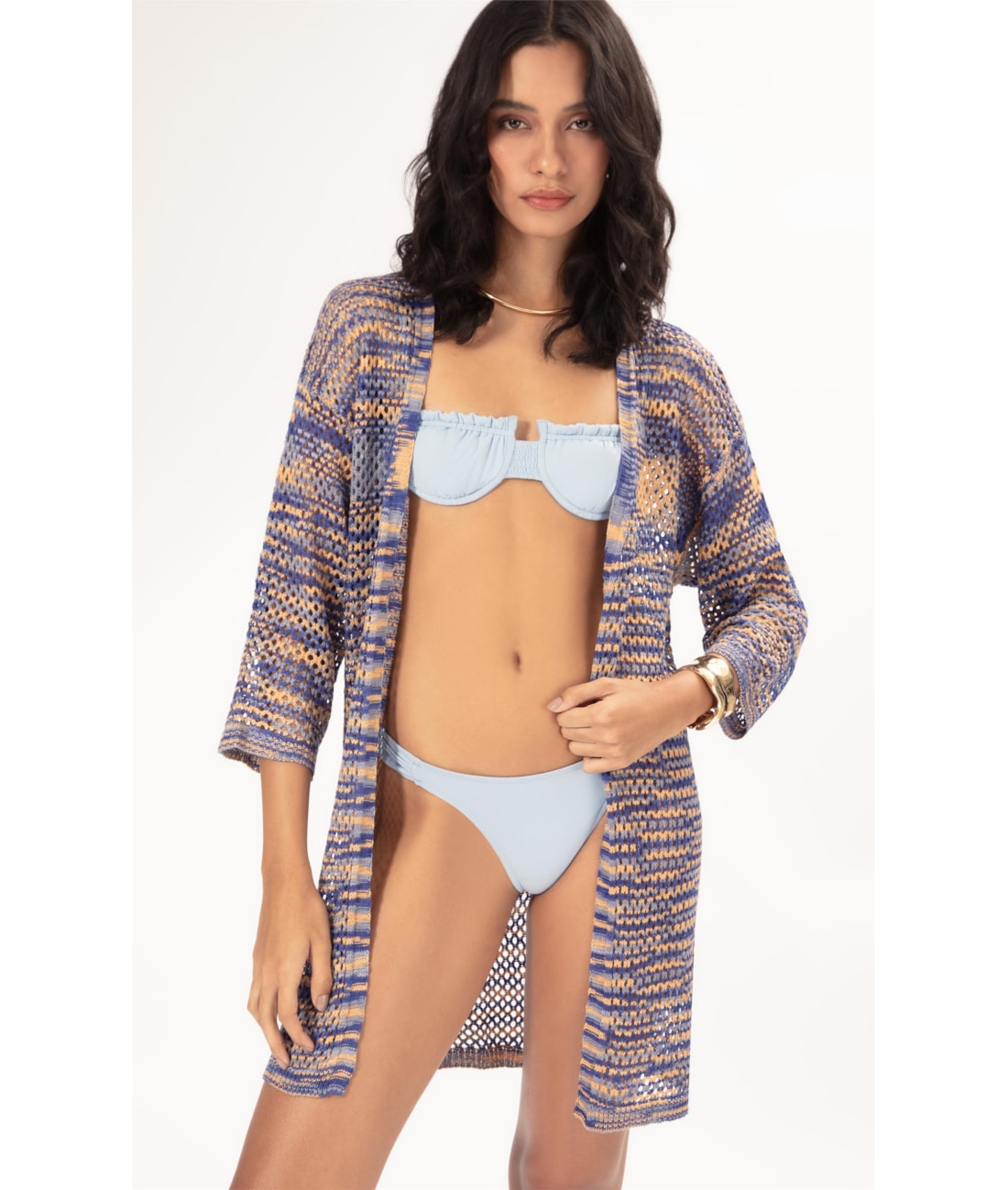 Saida Curto Tricot Multicolor Azul Bic
