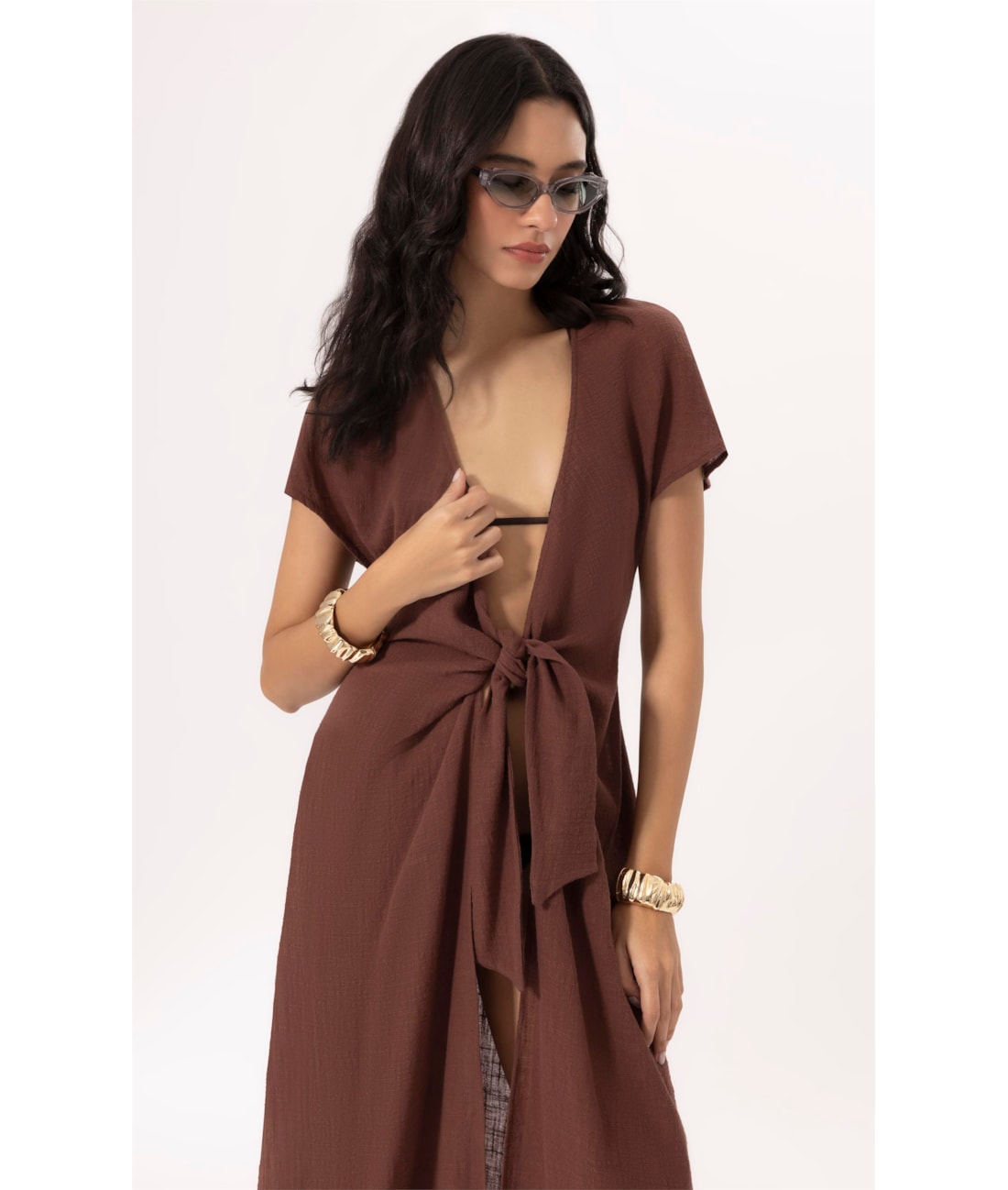 Saída Midi Cotton Plage Marrom