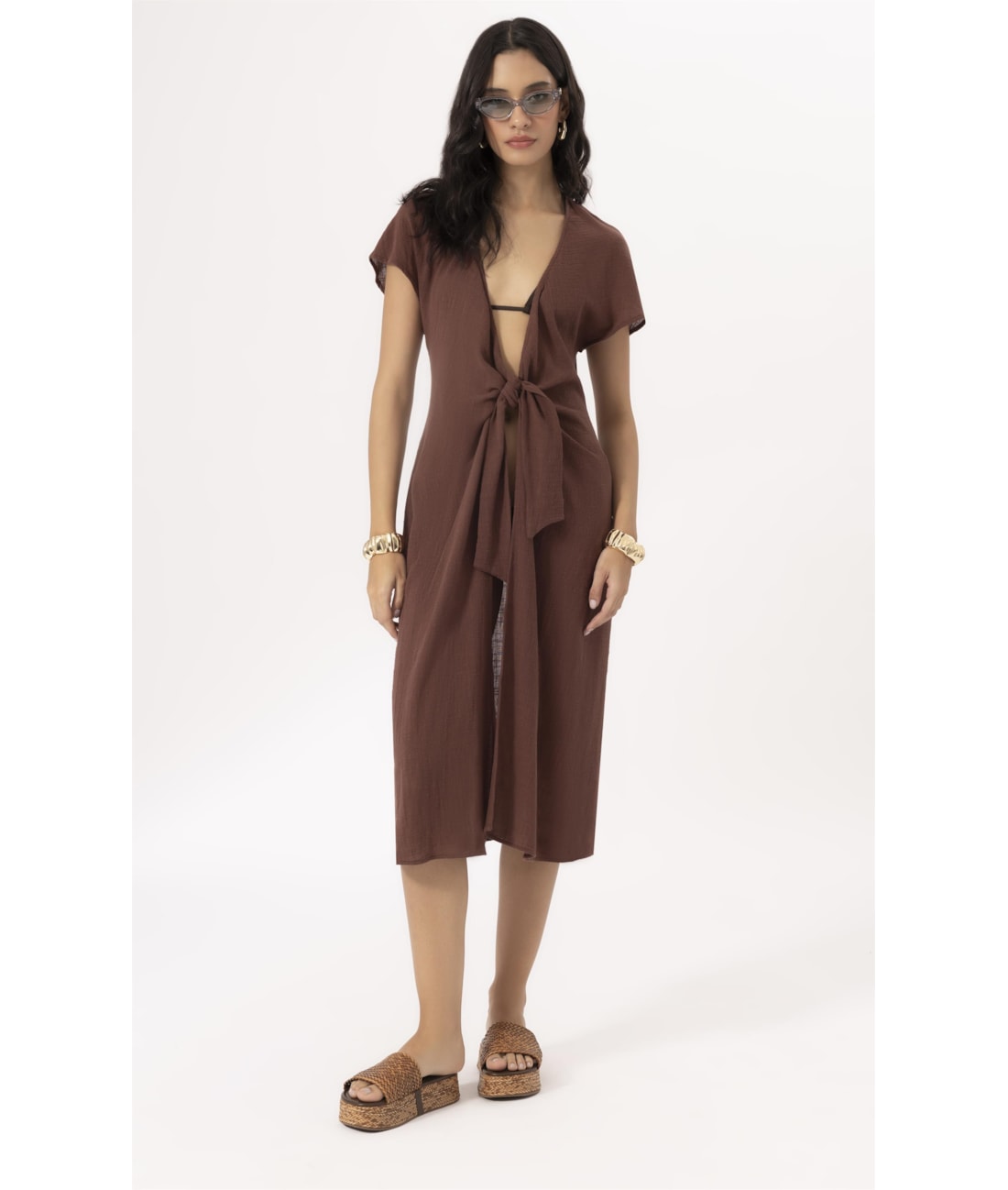 Saida Midi Cotton Plage Marrom