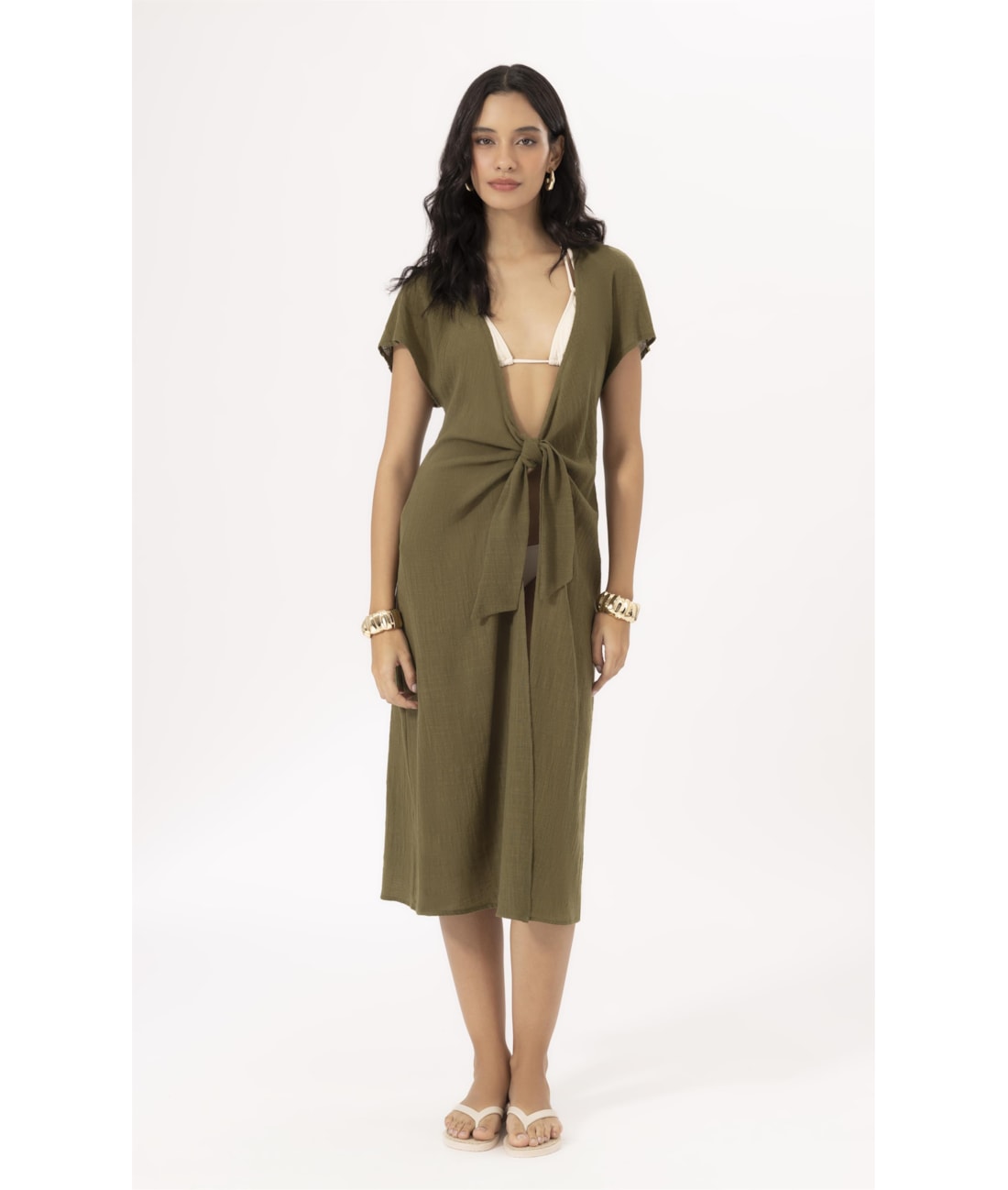 Saida Midi Cotton Plage Verde Militar