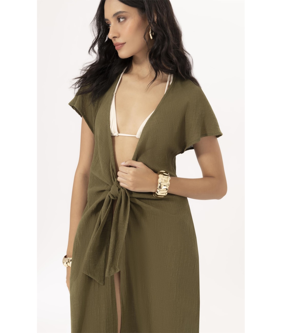 Saida Midi Cotton Plage Verde Militar