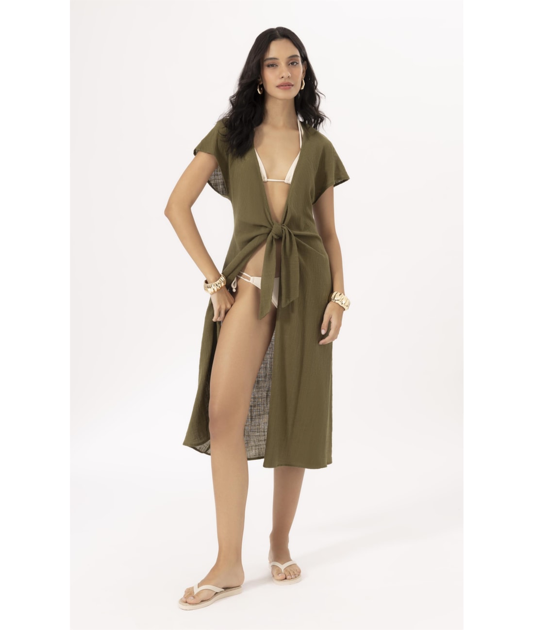 Saida Midi Cotton Plage Verde Militar