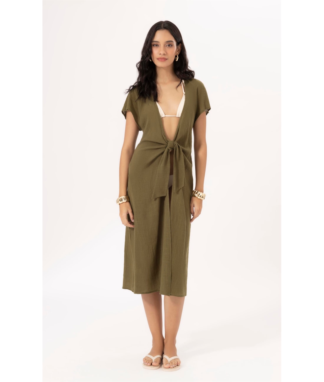 Saída Midi Cotton Plage Verde Militar