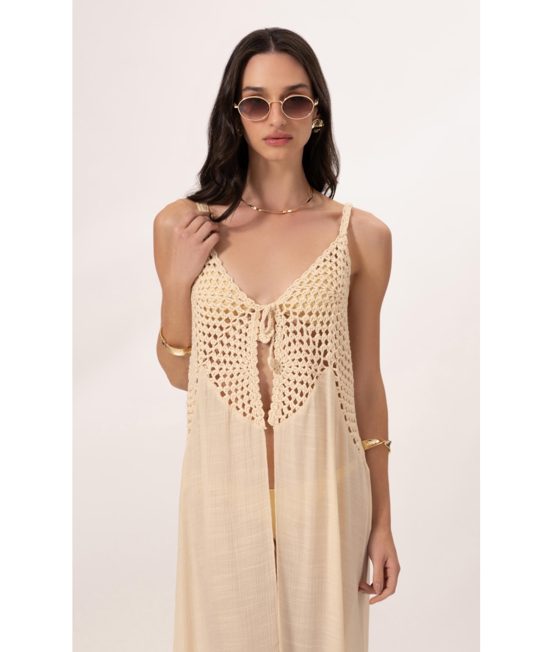 Saída Midi Crochê Mix Amarelo Manteiga