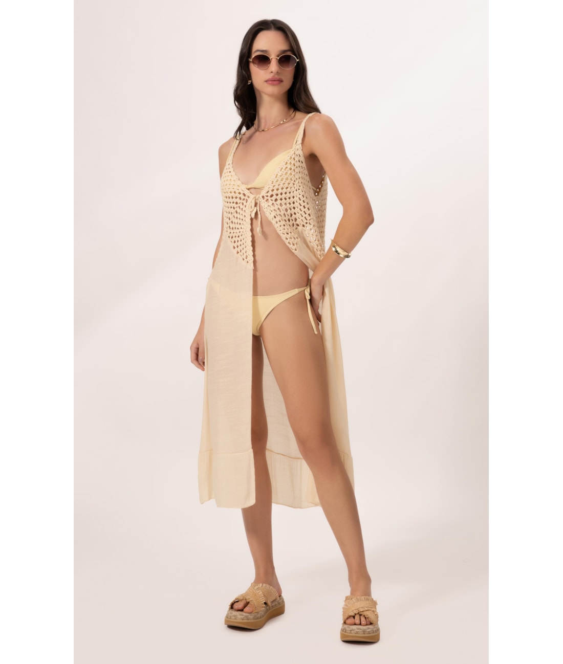 Saída Midi Crochê Mix Amarelo Manteiga