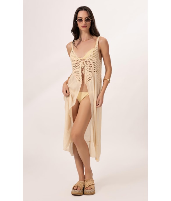 Saída Midi Crochê Mix Amarelo Manteiga