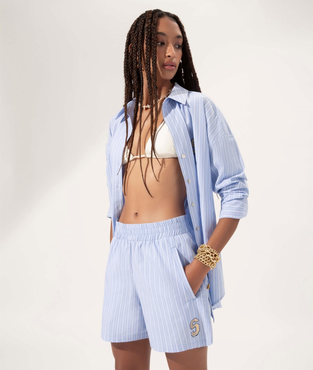 Short Cotton Stripes Sports Azul Bic