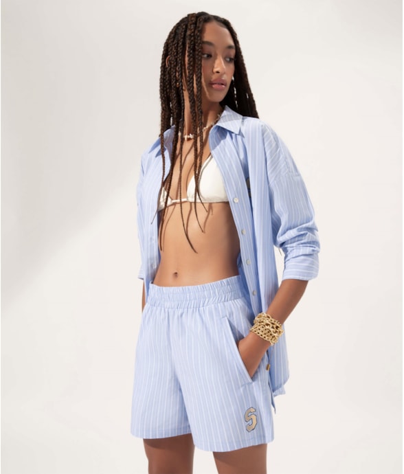 Short Cotton Stripes Sports Azul Bic
