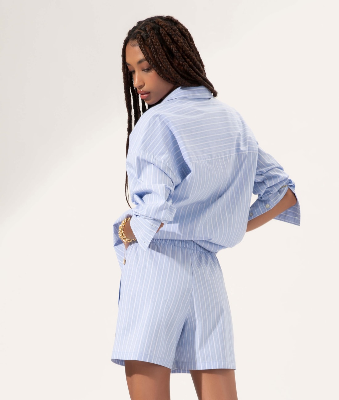 Short Cotton Stripes Sports Azul Bic