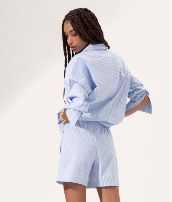 Short Cotton Stripes Sports Azul Bic