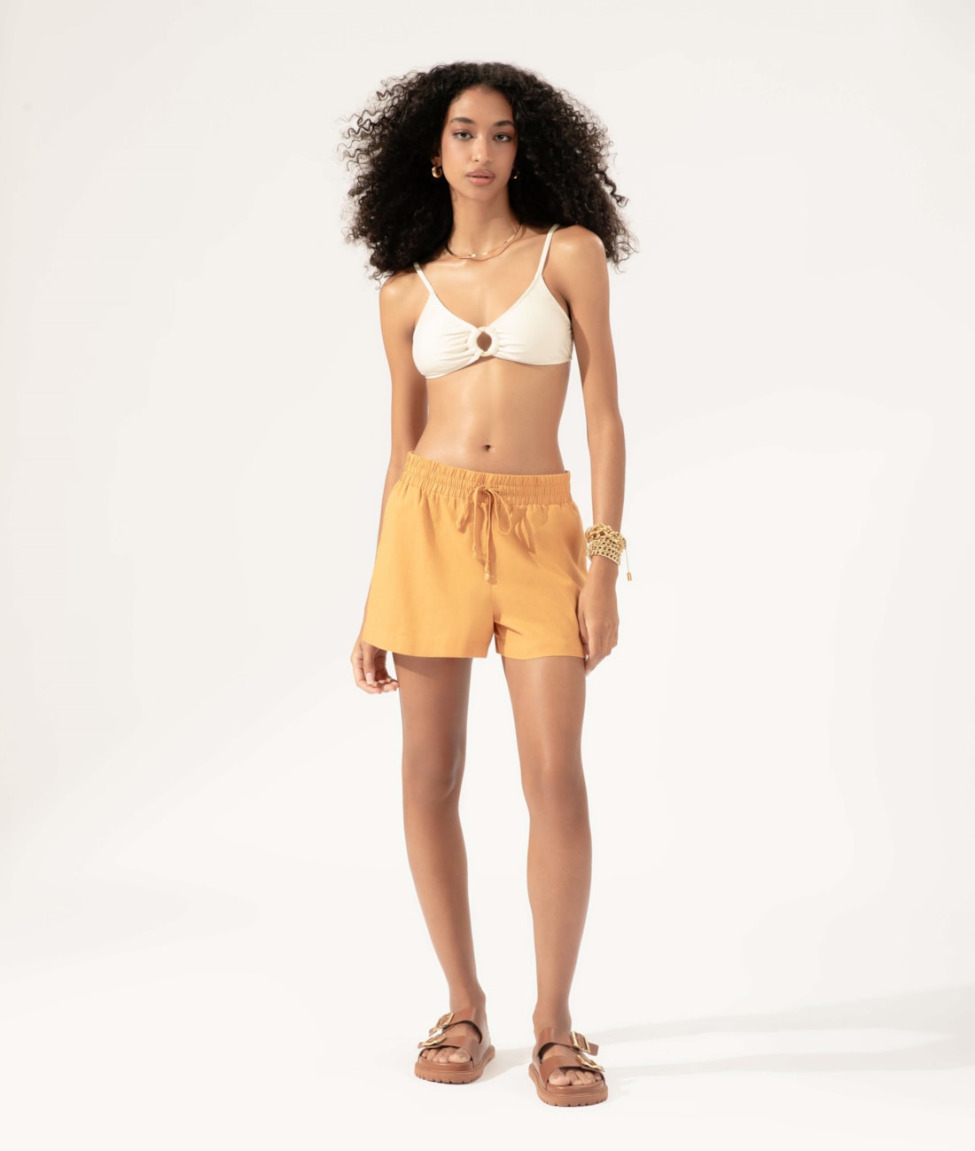 Short Linho Blend Amarração Caramelo
