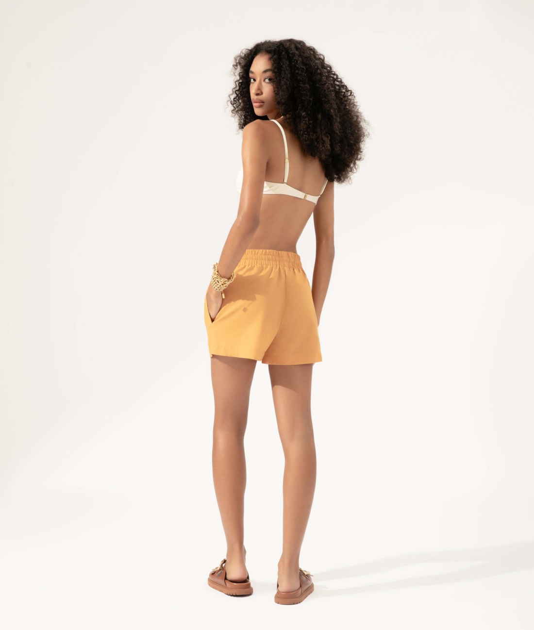 Short Linho Blend Amarração Caramelo