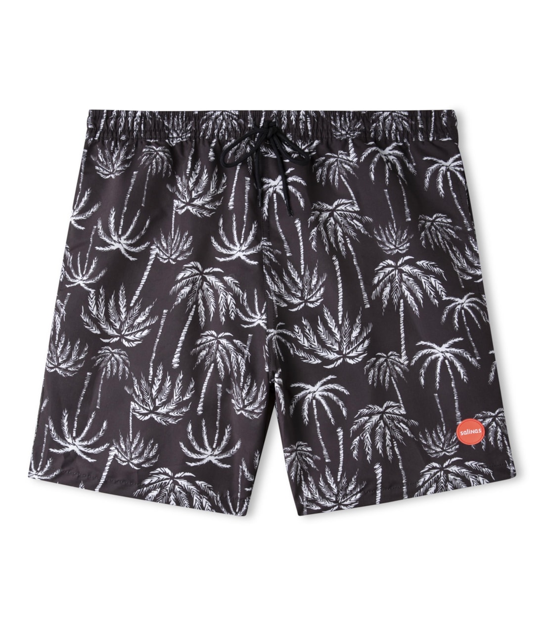 Short Praia Estampa Folhagem Preto