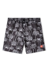 Short Praia Estampa Folhagem Preto