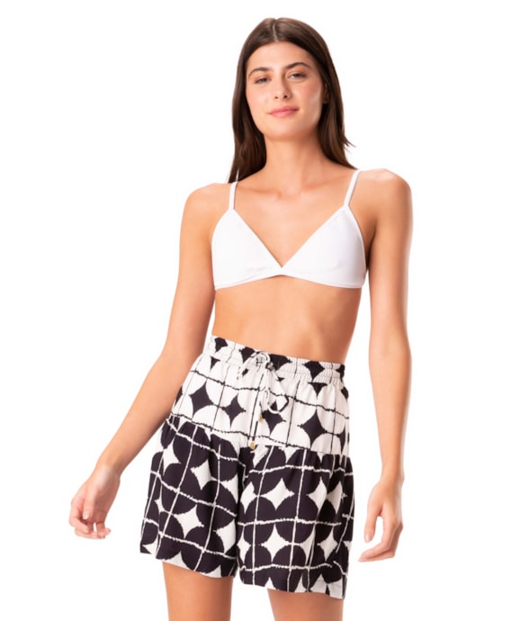 Short Resort Estampa Sari Bicolor Preto