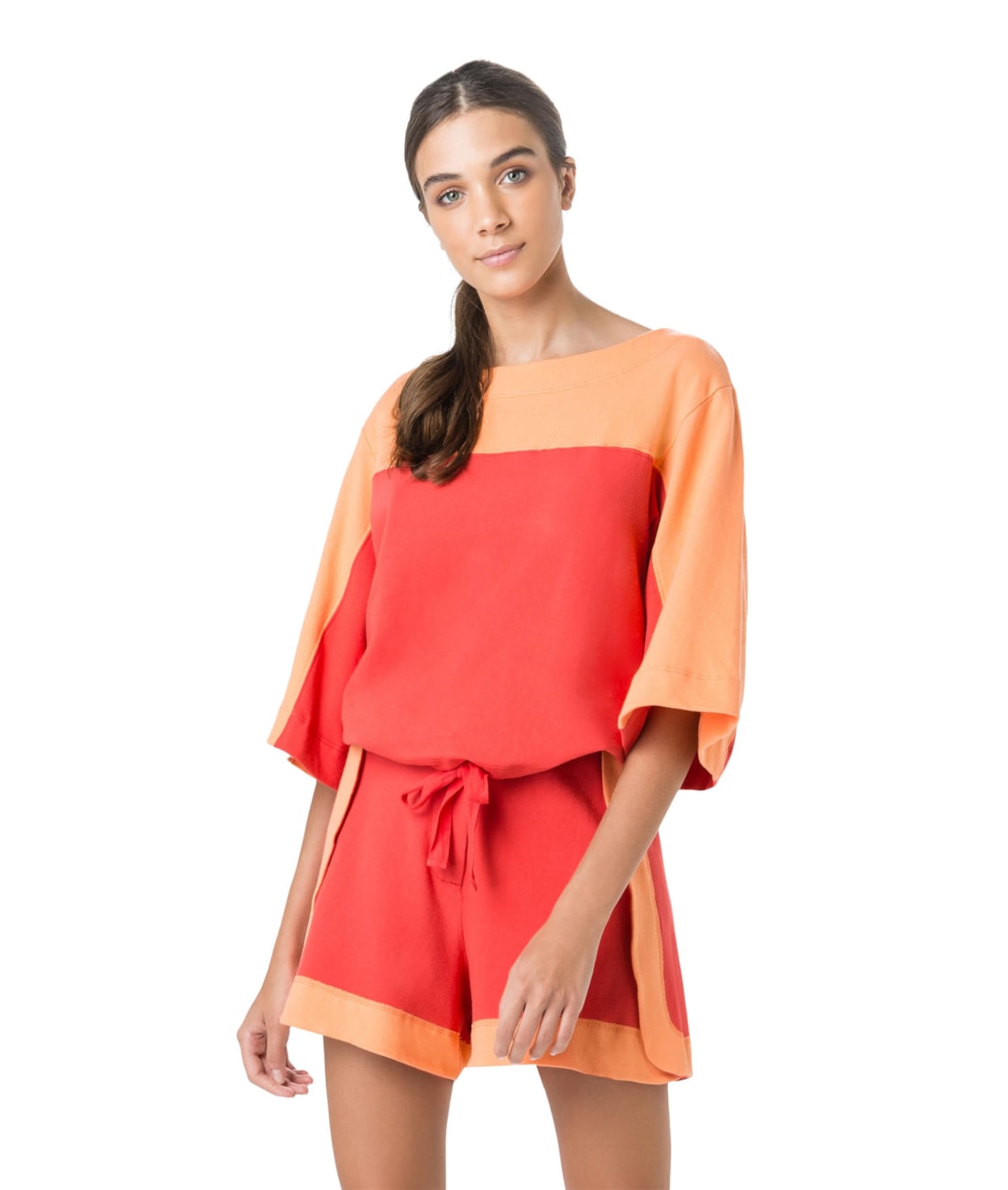 Short Vies Largo Bicolor Vermelho