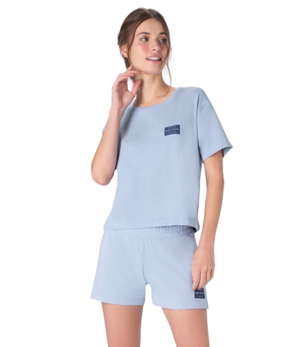Shorts Algodão Silk Holiday Azul Claro