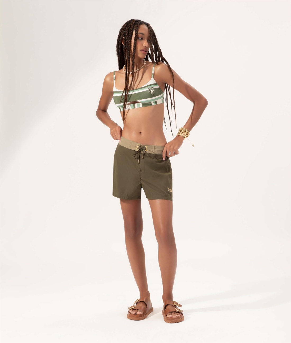 Shorts Color Nylon Musgo
