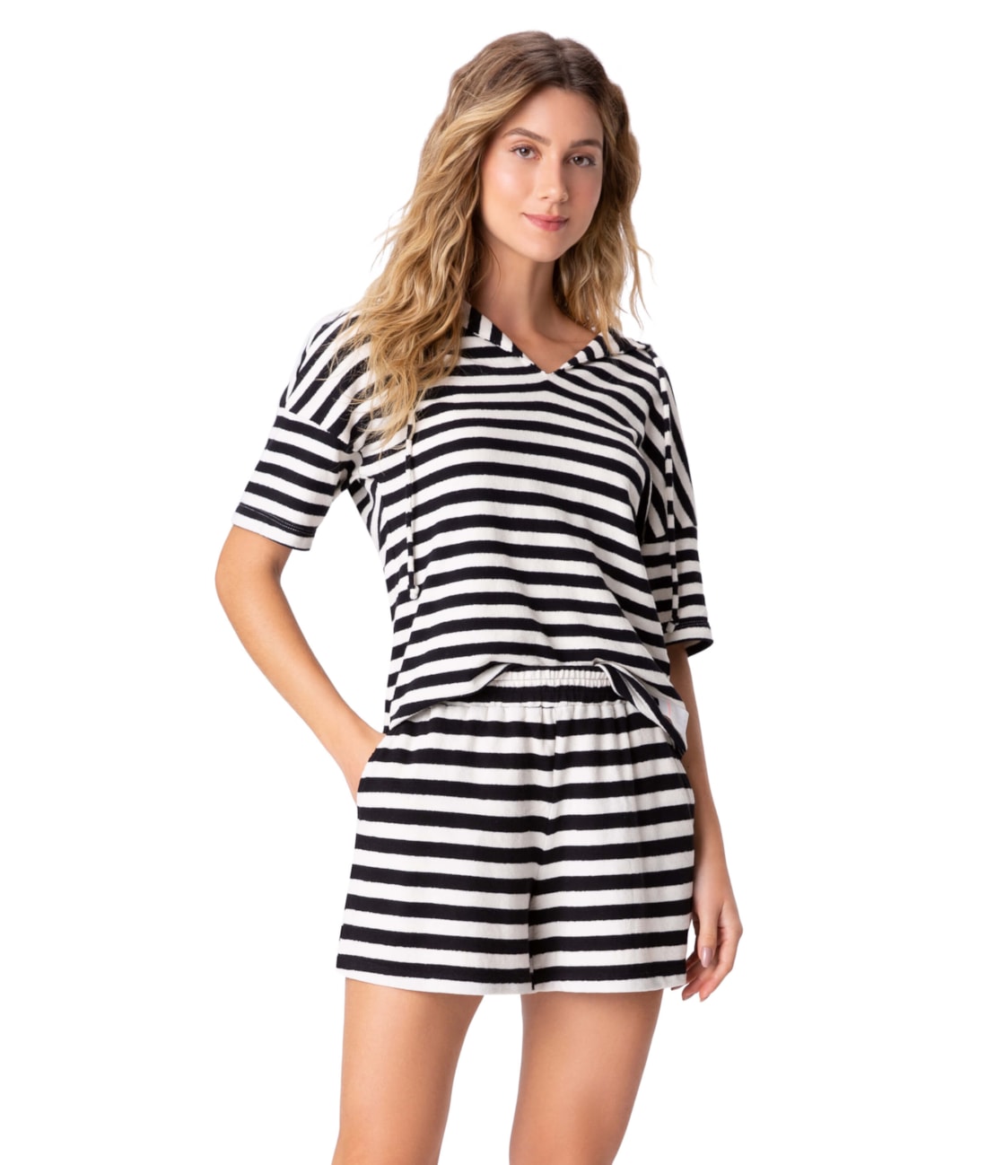 Shorts Holiday Tricot Stripes Preto