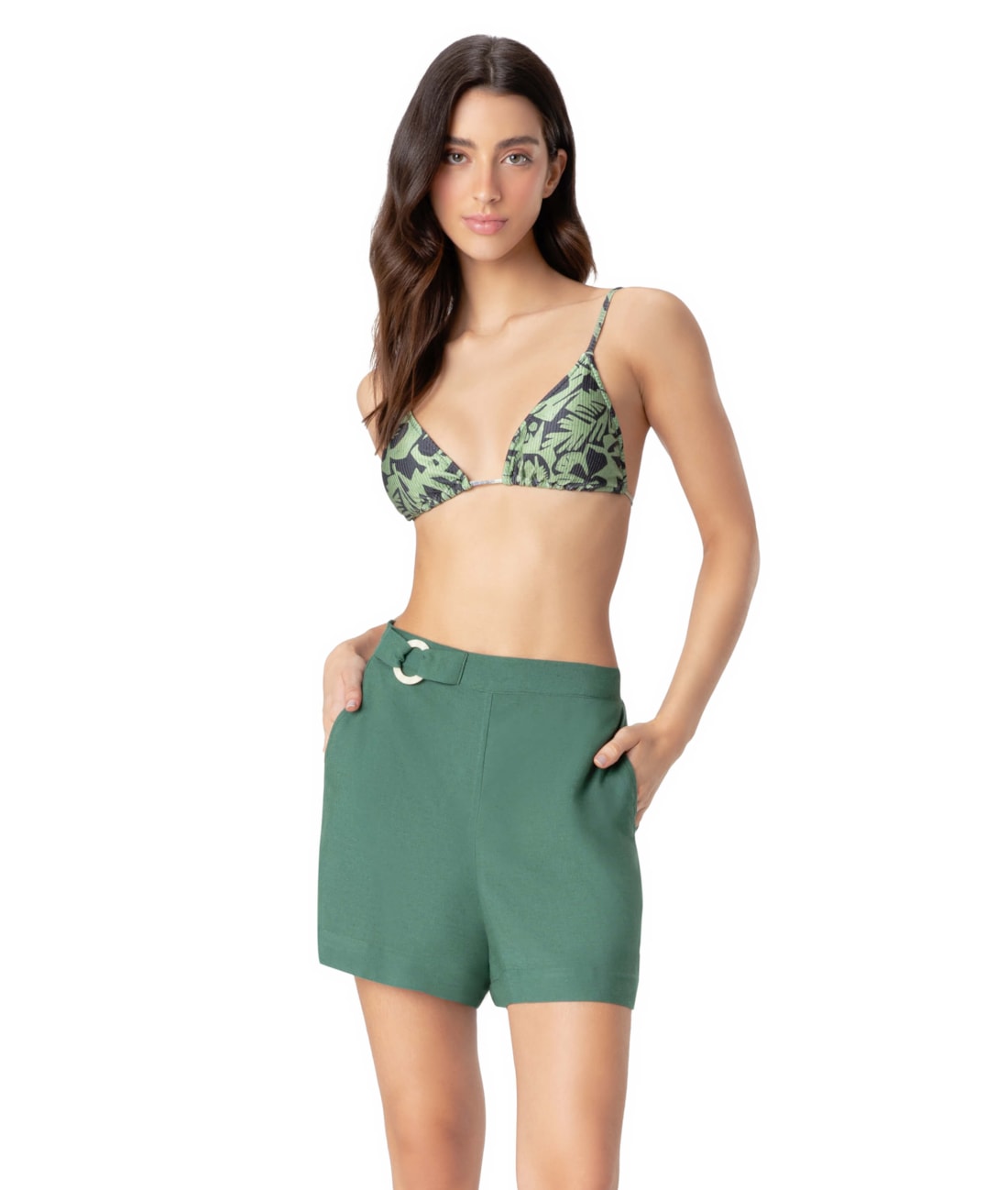Shorts Linho Blend Verde Escuro