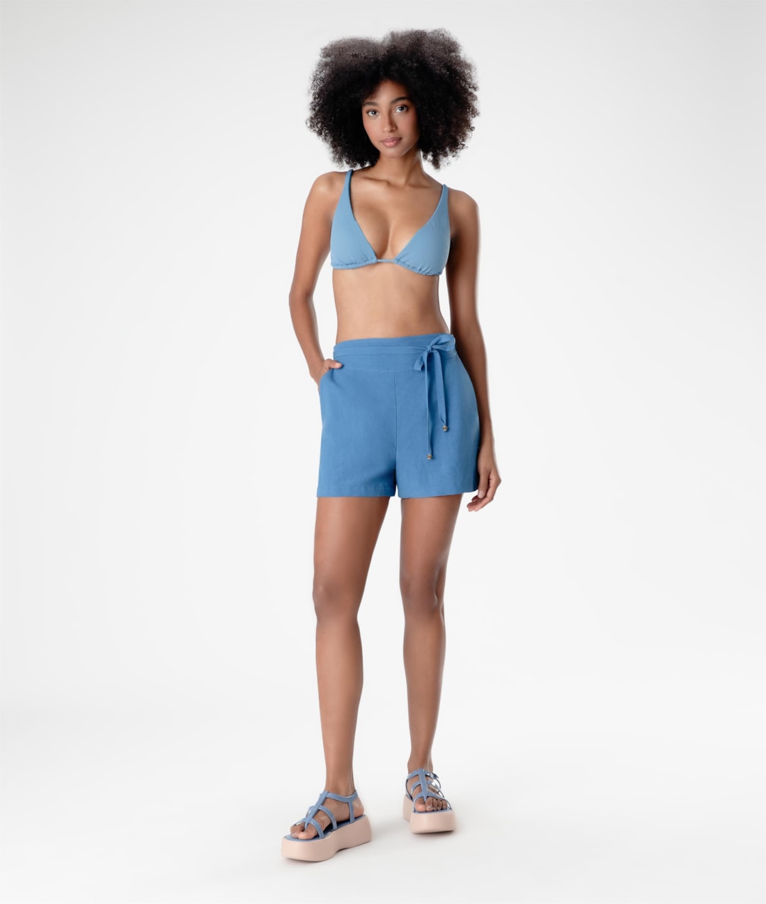 Shorts Visco Linho Azul Pervante