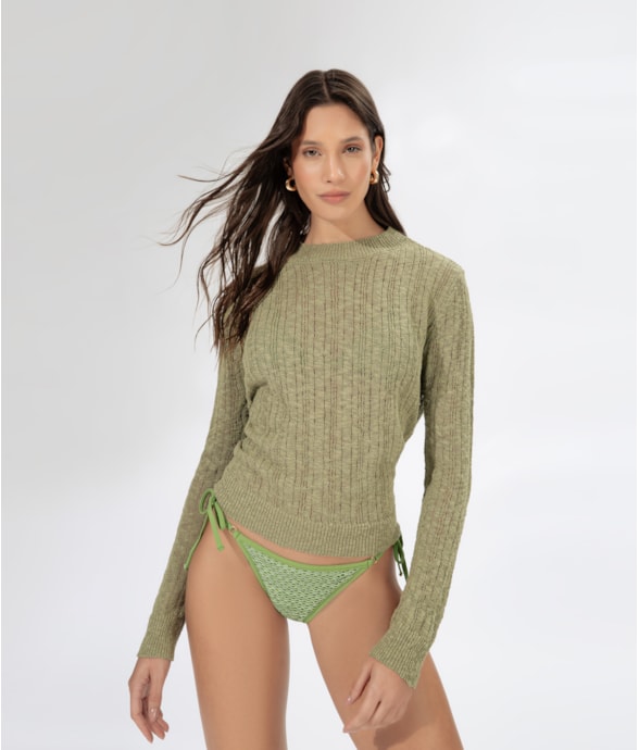 Suéter Manga Longa Tricot Verde Army
